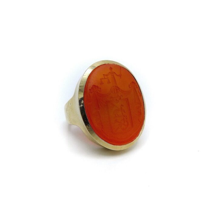 14k gold carnelian justice intaglio signet ring size 75 0301