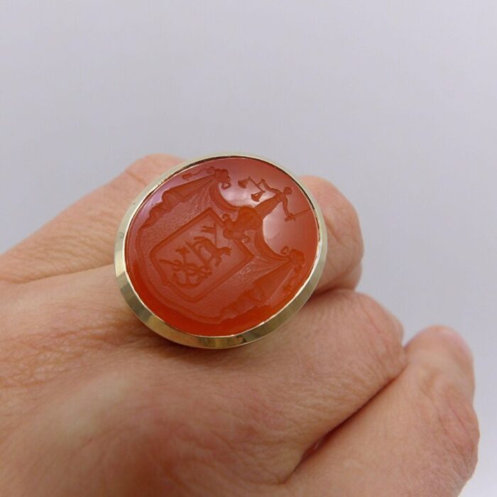 14k gold carnelian justice intaglio signet ring size 75 1268