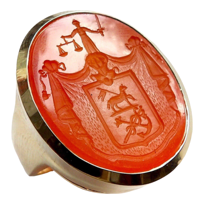 14k gold carnelian justice intaglio signet ring size 75 5759