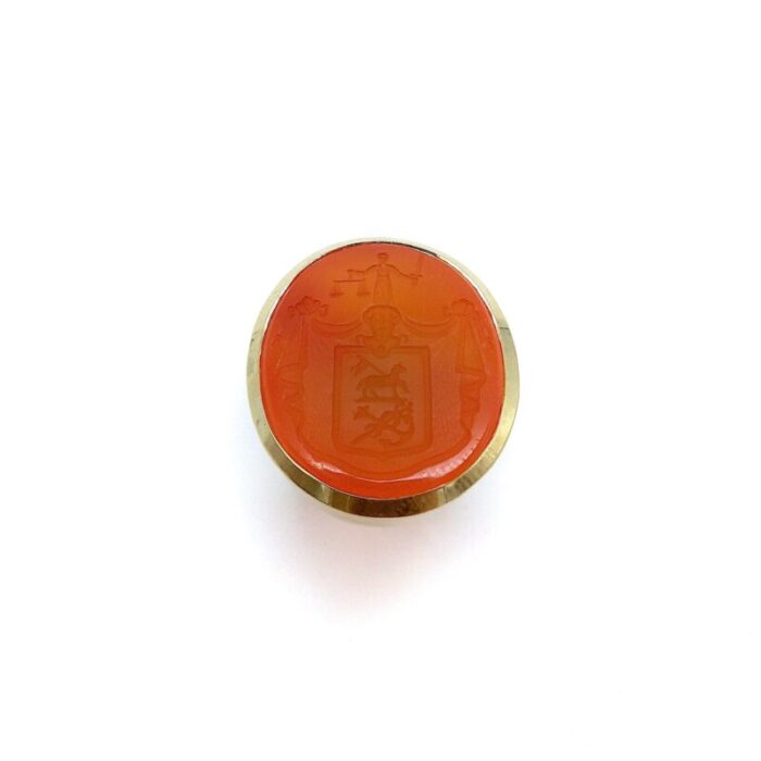 14k gold carnelian justice intaglio signet ring size 75 7728