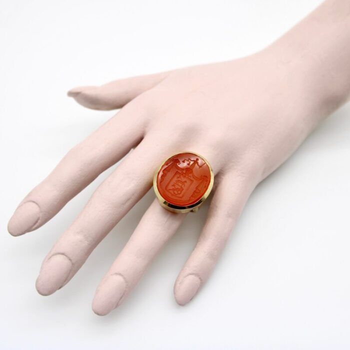 14k gold carnelian justice intaglio signet ring size 75 7872