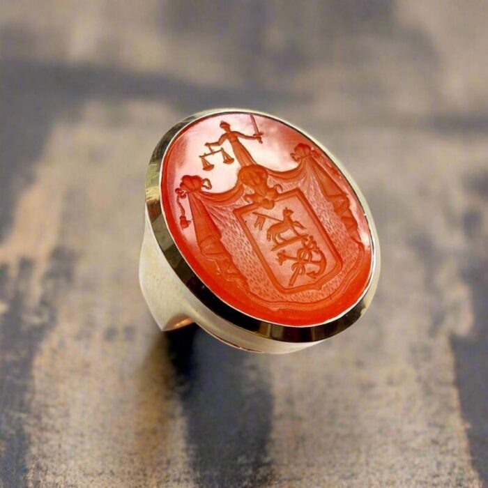 14k gold carnelian justice intaglio signet ring size 75 8829