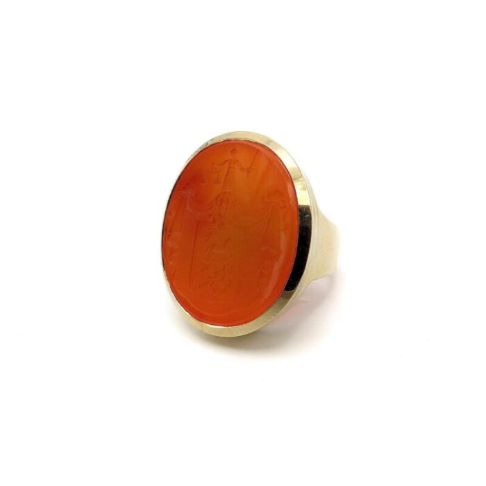 14k gold carnelian justice intaglio signet ring size 75 8909