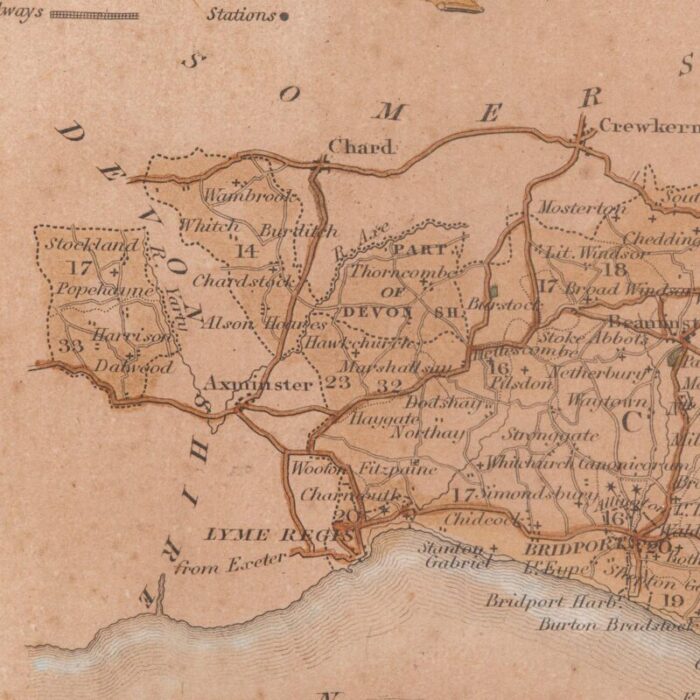 1860s antique county map 9888