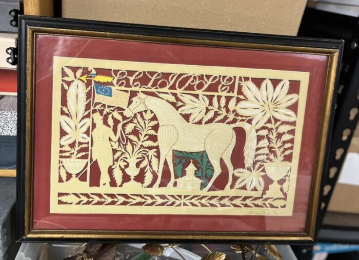 1940s vintage allen saalburg paper cut eclipse horse print framed 2534