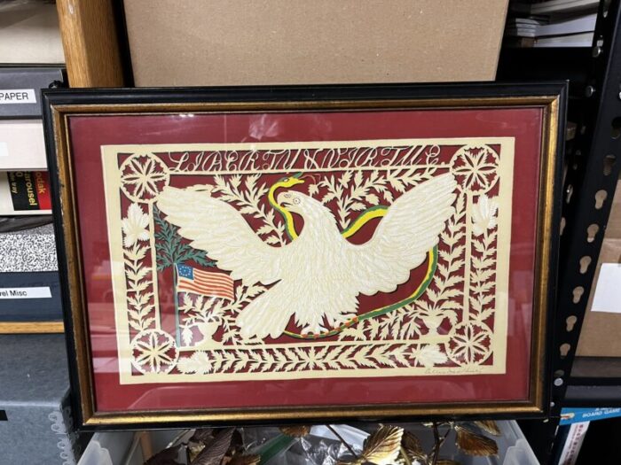 1940s vintage paper cut american eagle allen saalburg print framed 2583