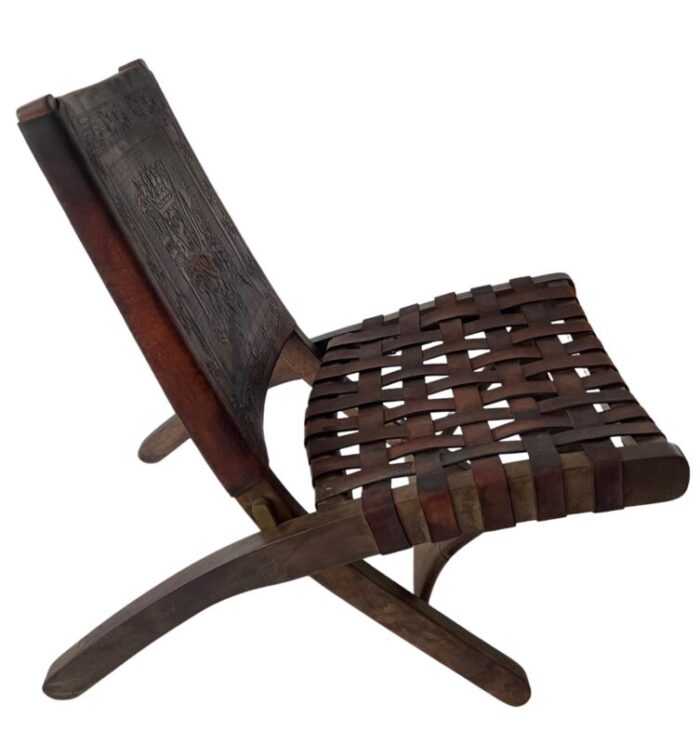 1960s folding chair leather and wood frame chair attributed to angel pazmino 5003