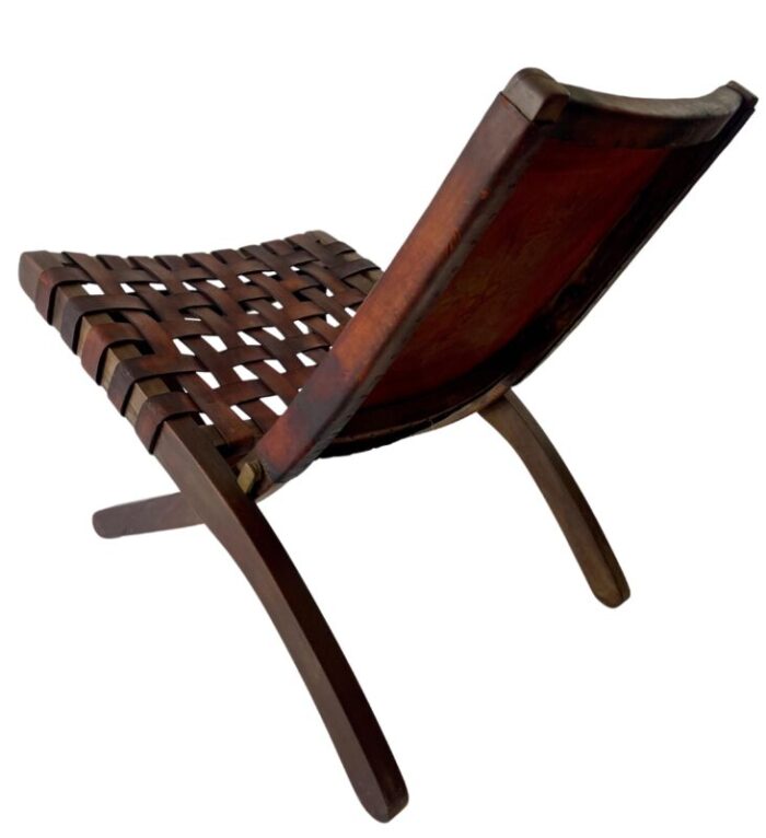 1960s folding chair leather and wood frame chair attributed to angel pazmino 5484