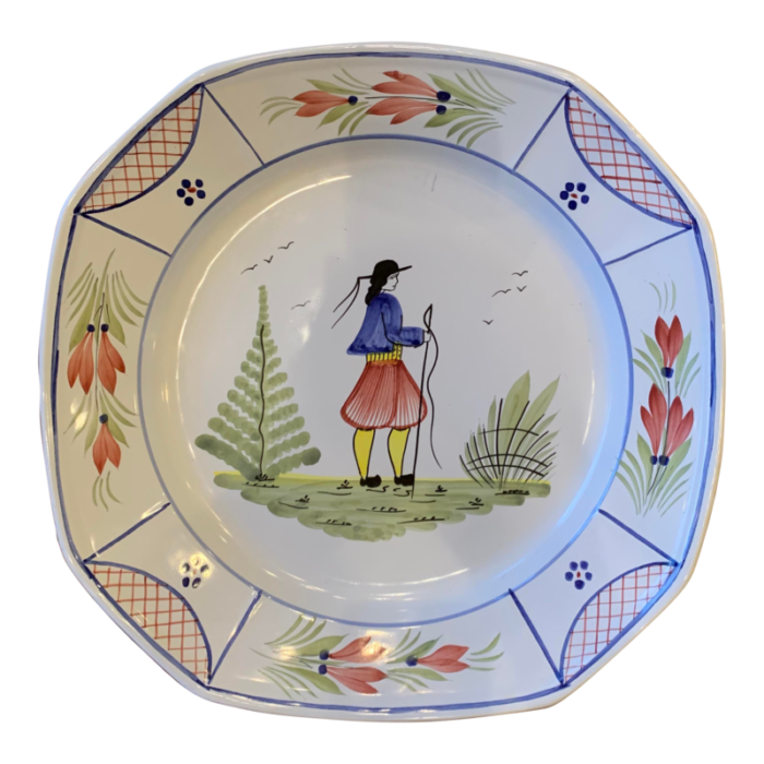 1960s henriot quimper large serving platter in the pattern of blue mistral featuring the breton man 2043