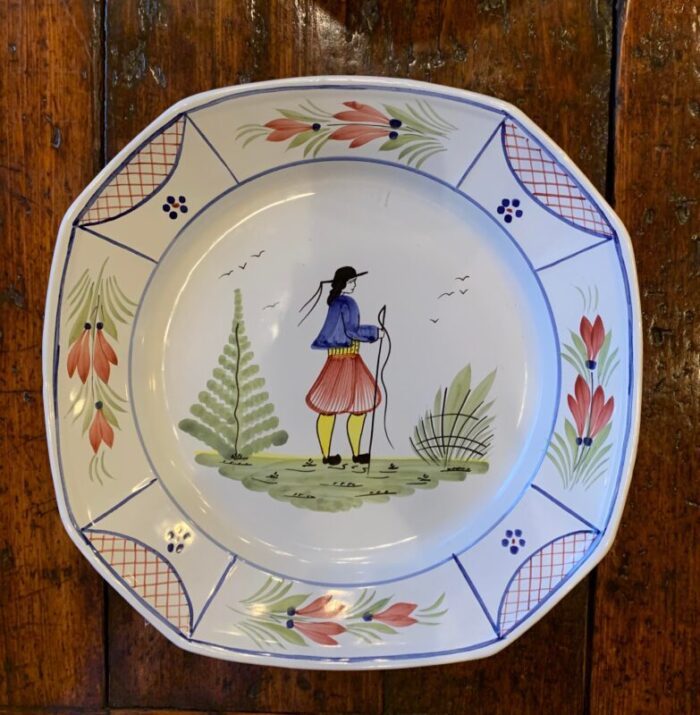 1960s henriot quimper large serving platter in the pattern of blue mistral featuring the breton man 2676