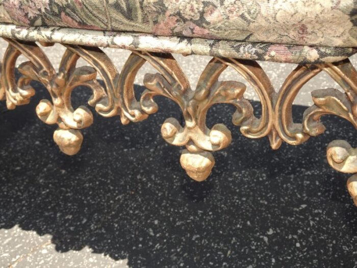 1960s vintage french hollywood regency bed side floral bench w cast iron skirt 0028