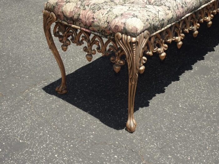 1960s vintage french hollywood regency bed side floral bench w cast iron skirt 3164