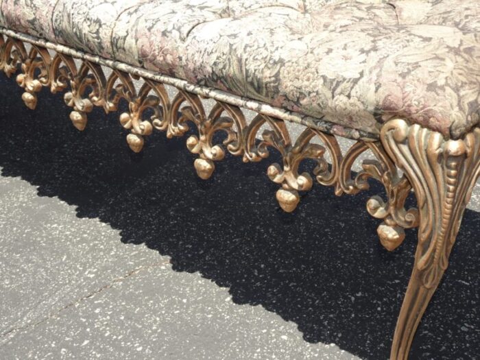 1960s vintage french hollywood regency bed side floral bench w cast iron skirt 3922