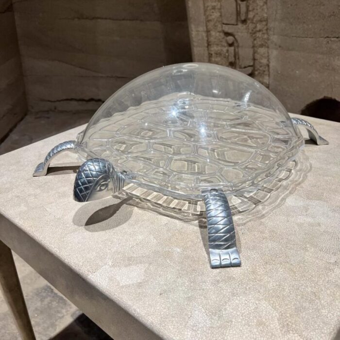 1970s arthur court turtle dome serving tray lucite aluminum 0940