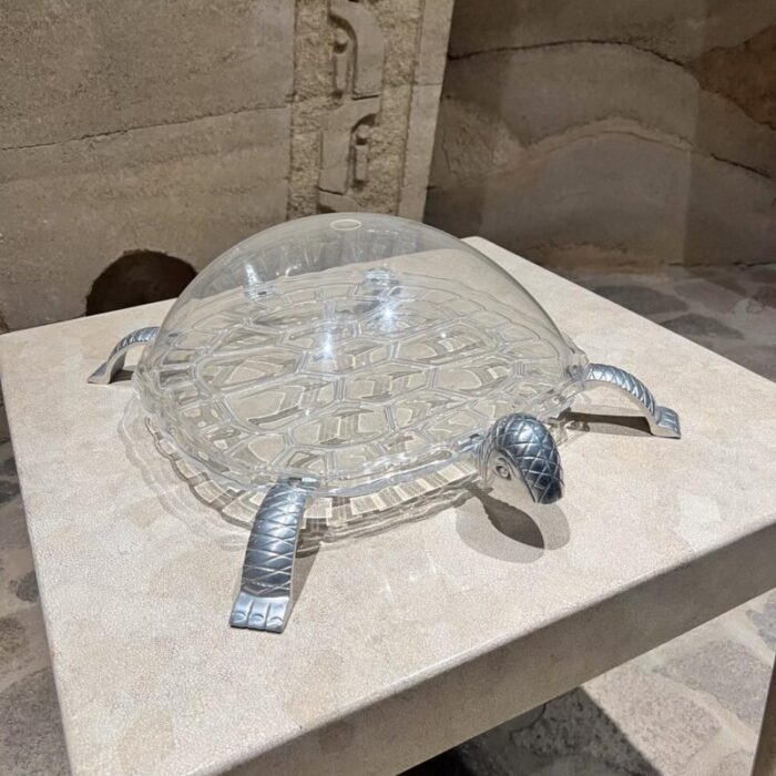 1970s arthur court turtle dome serving tray lucite aluminum 6030