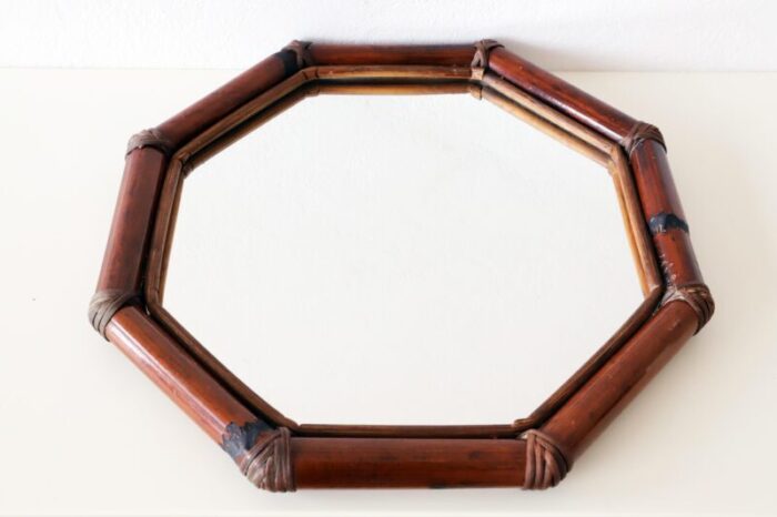 1970s french bamboo rattan mirror 0187