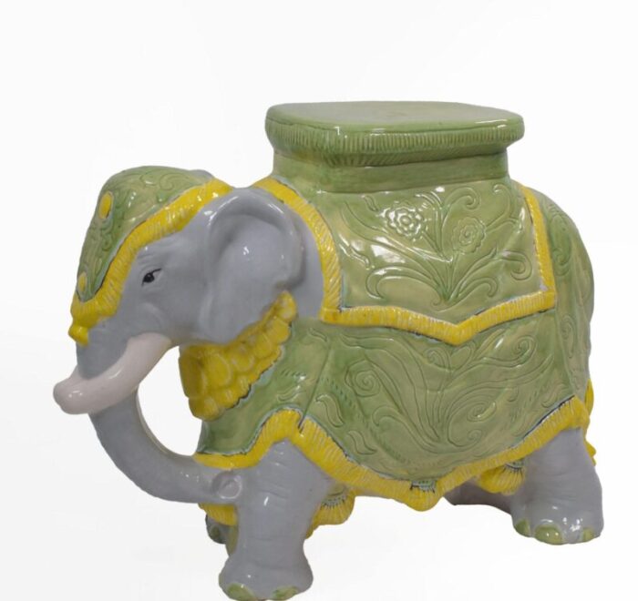 1970s gray and green vintage elephant garden seat 7945