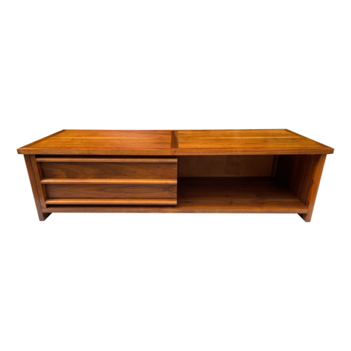 1970s medium walnut coffee table by lane furniture from their rhythm 0529