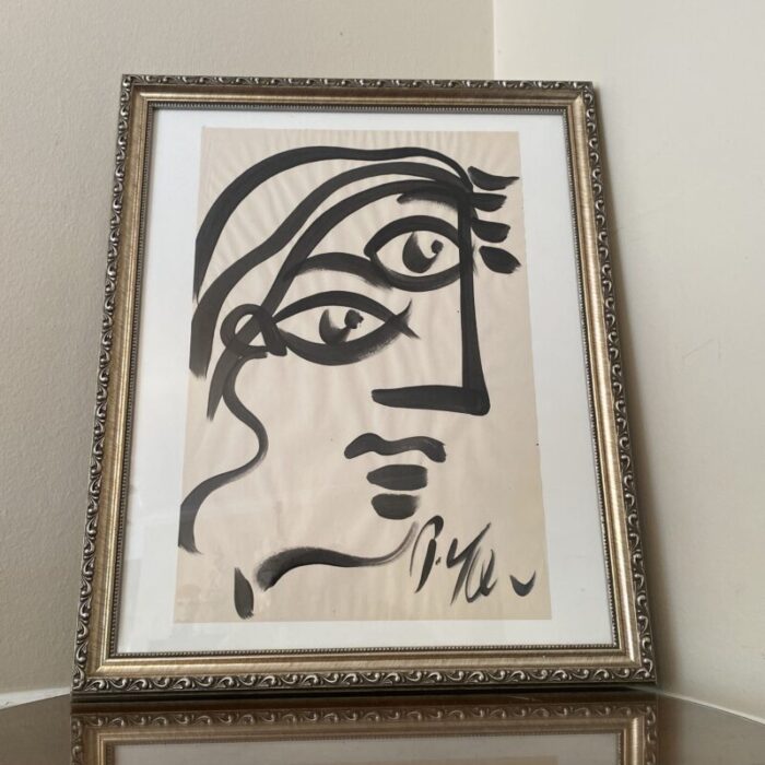 1970s peter keil original black and white abstract portrait painting framed 4695