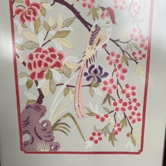 1970s vintage chinoiserie embossed painting on cut paper with peacock on one and a bird in other in vibrant and muted tones framed set of 2 8314