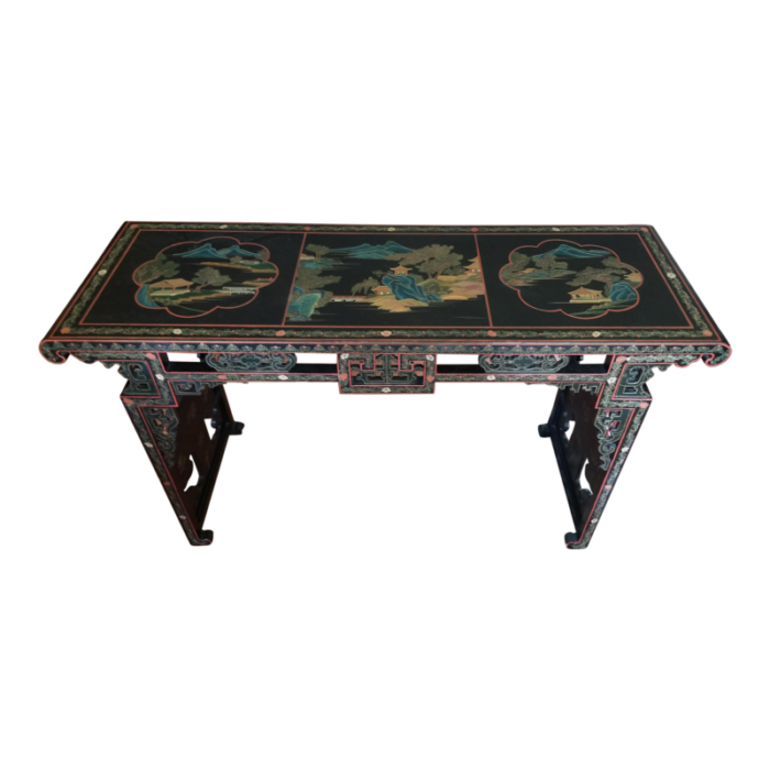 1980s black japanese handmade painted table 2735