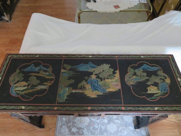 1980s black japanese handmade painted table 4023