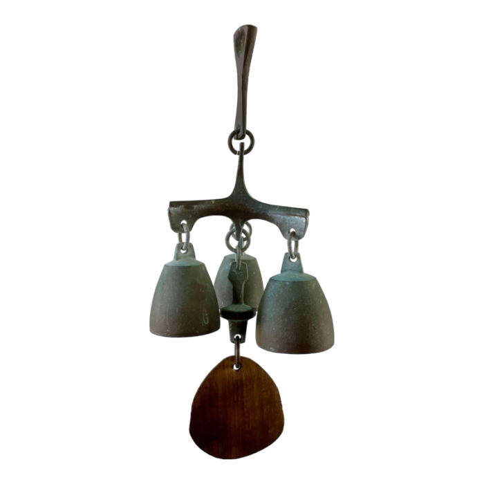 1980s modern cast bronze triple wind bell chime by richard fisher 5602