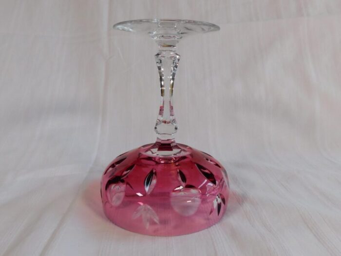 1980s pink cut to clear wine or dessert glass 7218