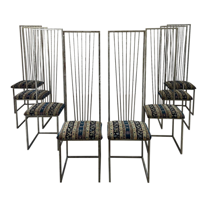 1990s italian high back steel chairs set of 8 7015