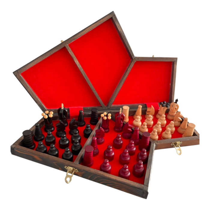 1996 jerzy luberda three player wooden chess board game pieces black white red 6136