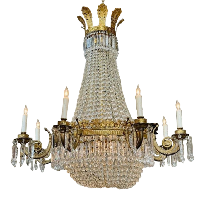 19th century french crystal and gilt bronze empire basket chandelier 1205