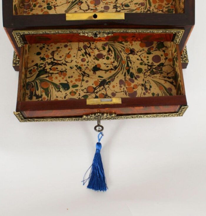 19th century french marquetry and ormolu stationary box 14