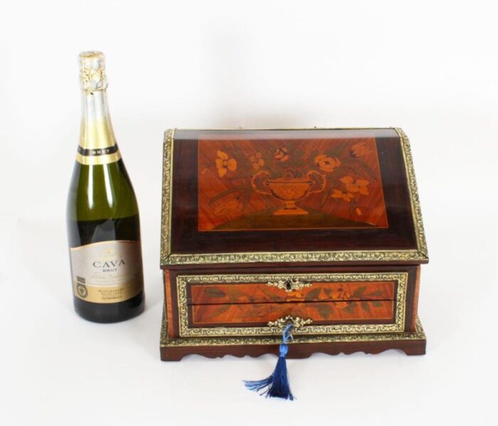 19th century french marquetry and ormolu stationary box 19