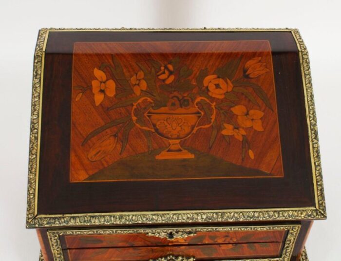 19th century french marquetry and ormolu stationary box 2