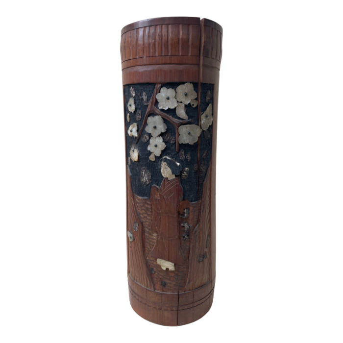 19th century japanese shibayama bamboo vase 7396