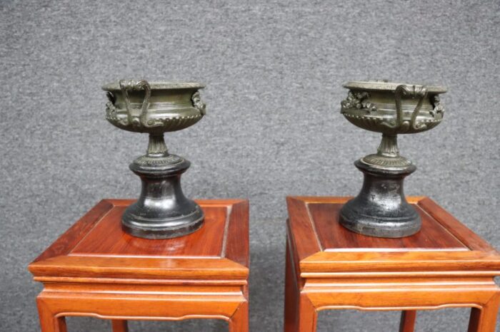 19th century victorian bronze and wood urnspair 3543