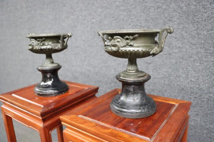 19th century victorian bronze and wood urnspair 6557