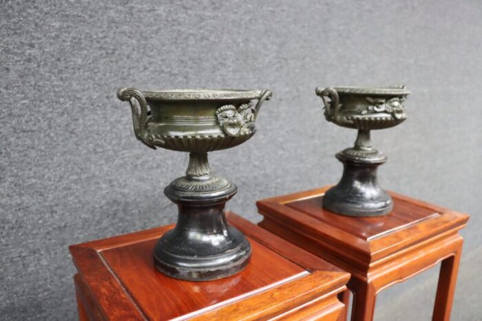 19th century victorian bronze and wood urnspair 8427