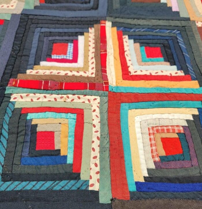 19thc wool log cabin quilt with embroidered borders lancaster county pa 5435