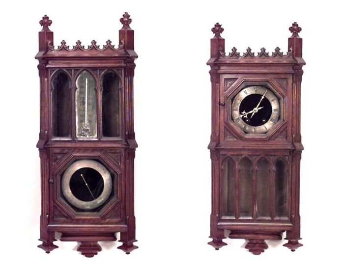 2 piece victorian gothic revival barometerthermometer set a pair 1646