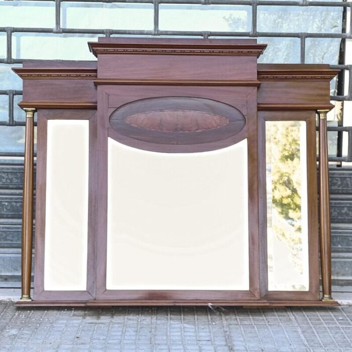 20th century empire style mirror with bevelled glass and veneered frame in walnut 1