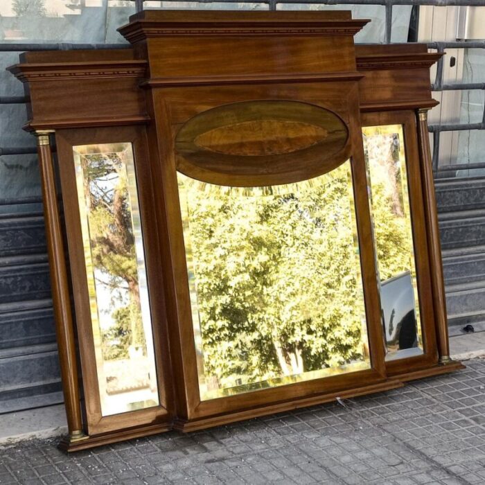 20th century empire style mirror with bevelled glass and veneered frame in walnut 2