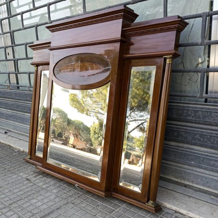 20th century empire style mirror with bevelled glass and veneered frame in walnut 3