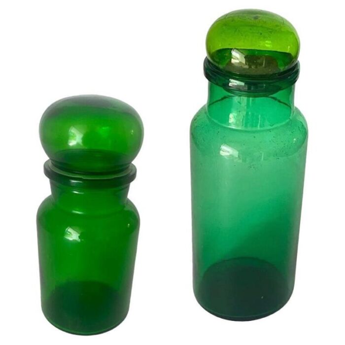 20th century french cobalt green pharmacy bottles set of 2 1