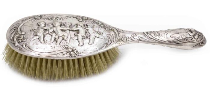 4 piece french louis xv silver vanity brush set 0599