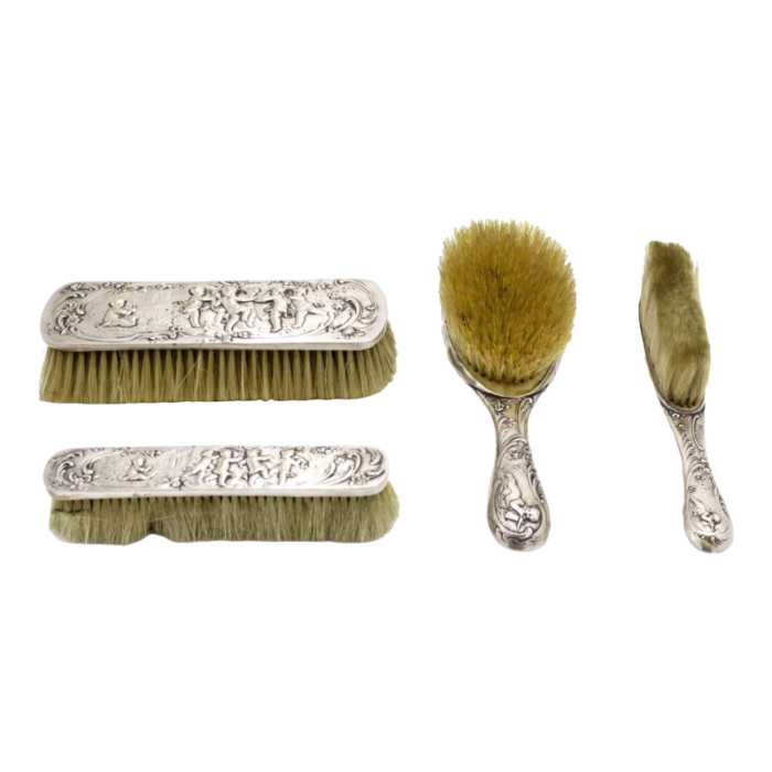 4 piece french louis xv silver vanity brush set 0886