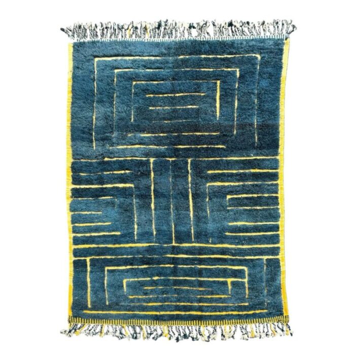 abstract geometric blue moroccan berber wool rug 6577