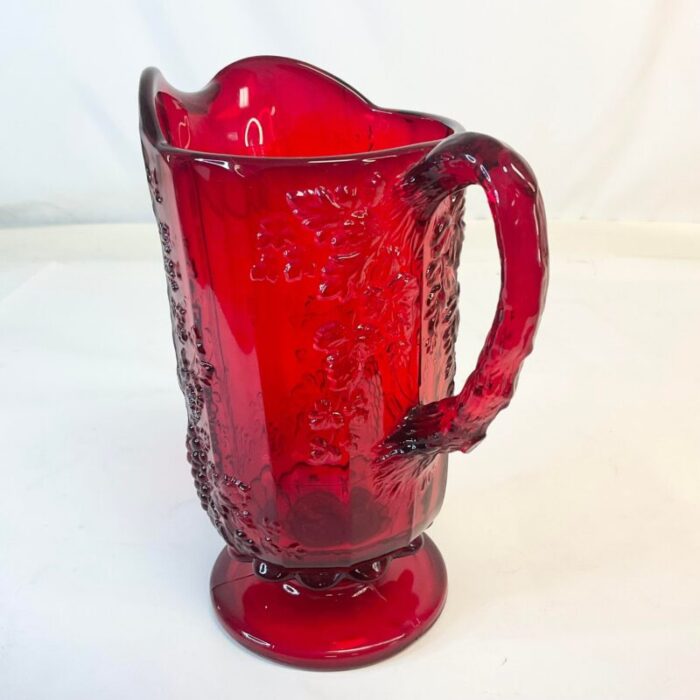 antique art deco hollywood regency indiana glass red pitcher 1261