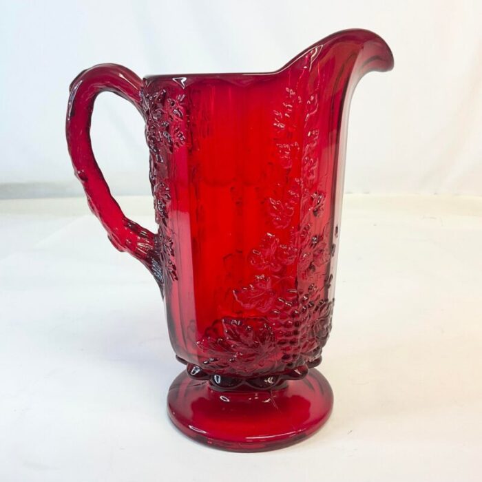 antique art deco hollywood regency indiana glass red pitcher 1347