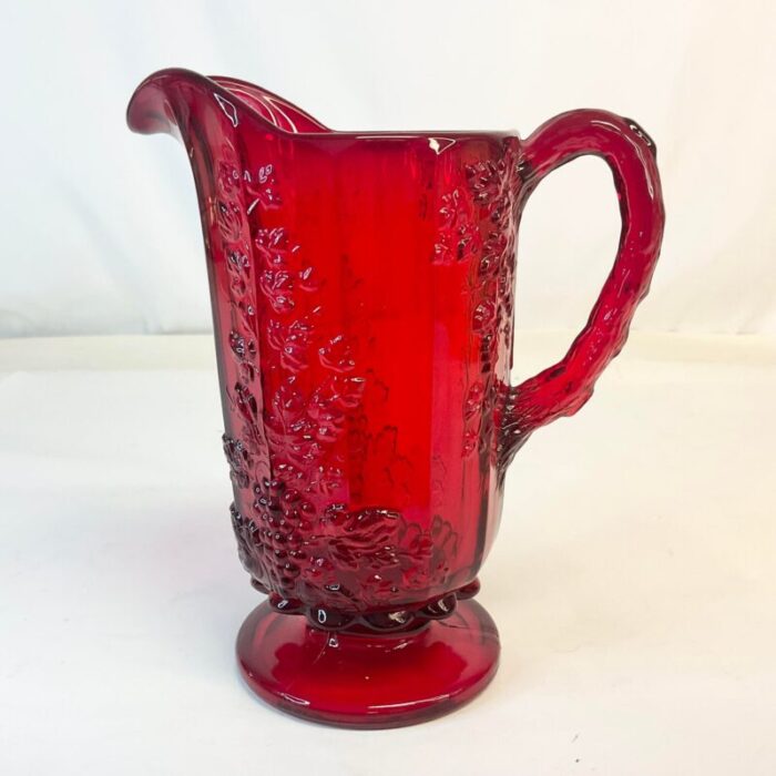 antique art deco hollywood regency indiana glass red pitcher 1433